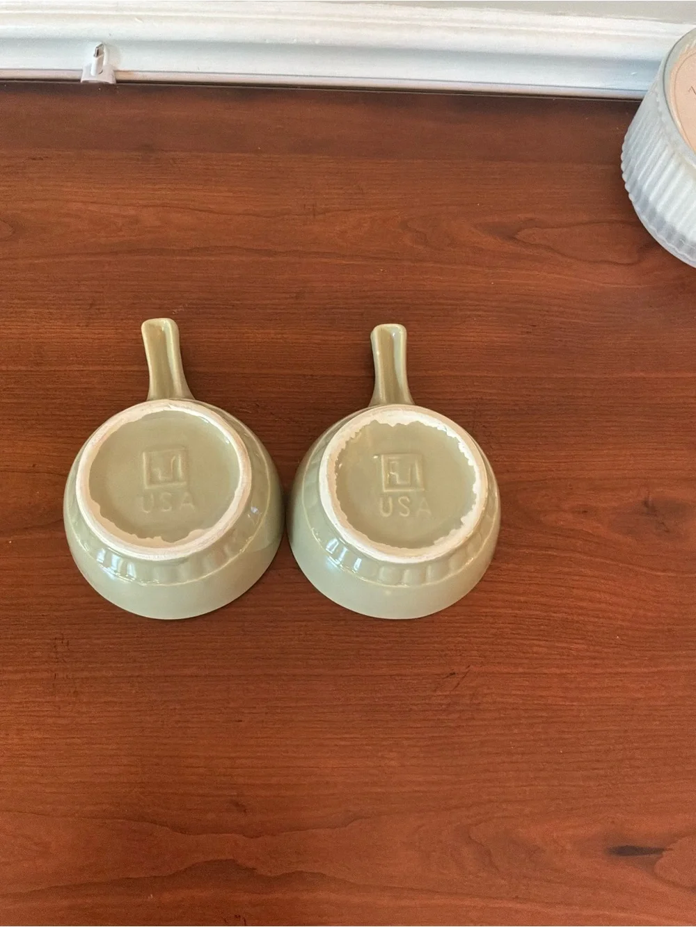 Mt.Clemens‎ McCoy Pale Green Stoneware Handled Bowls - Set of 2 made USA